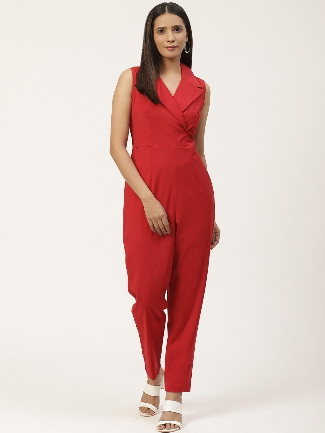 woowzerz women red solid basic jumpsuit