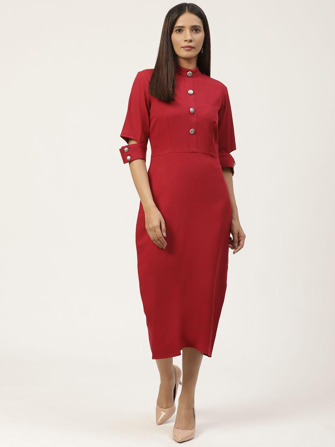 woowzerz women red solid sheath dress