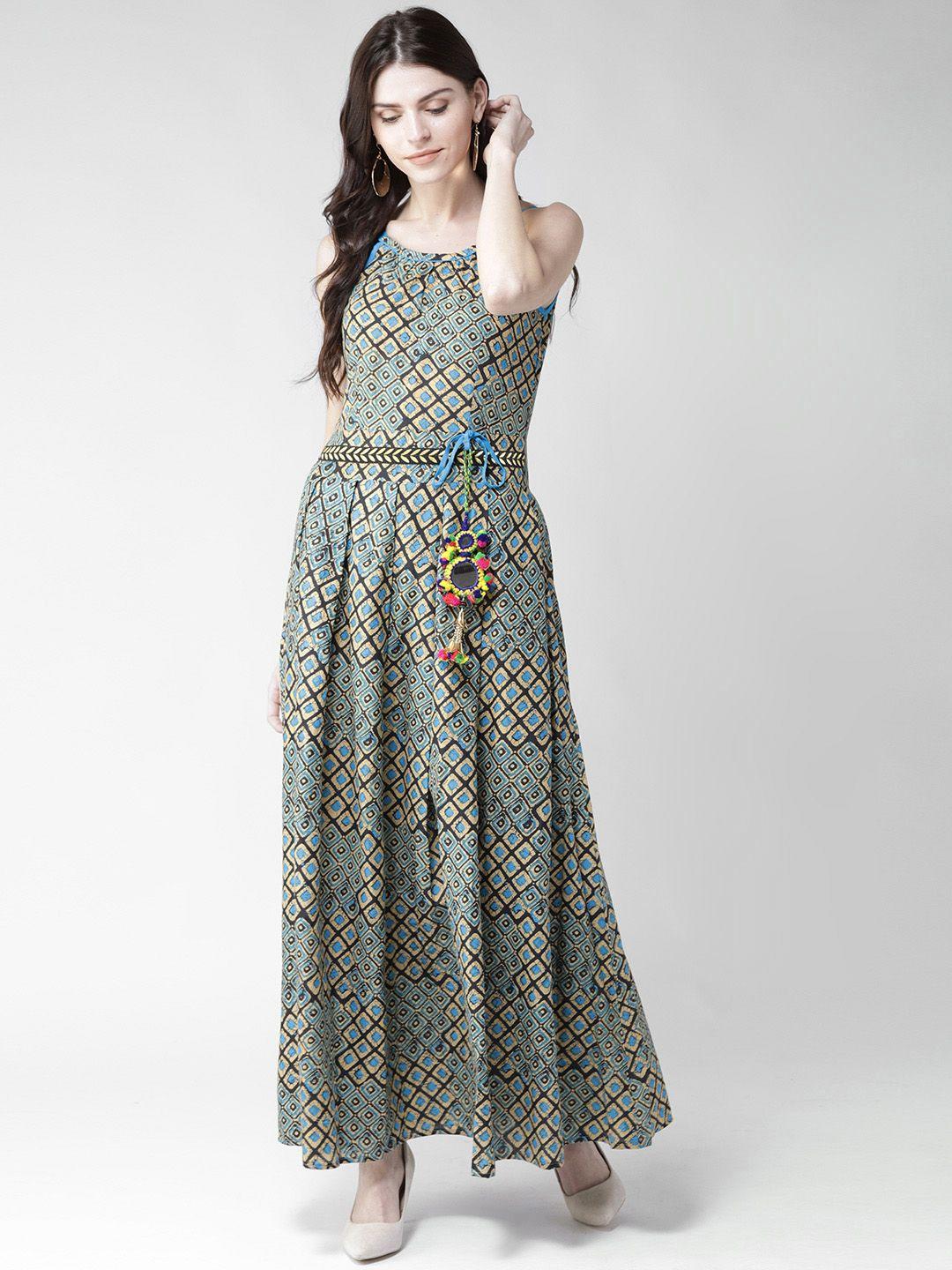 woowzerz women turquoise blue printed maxi dress