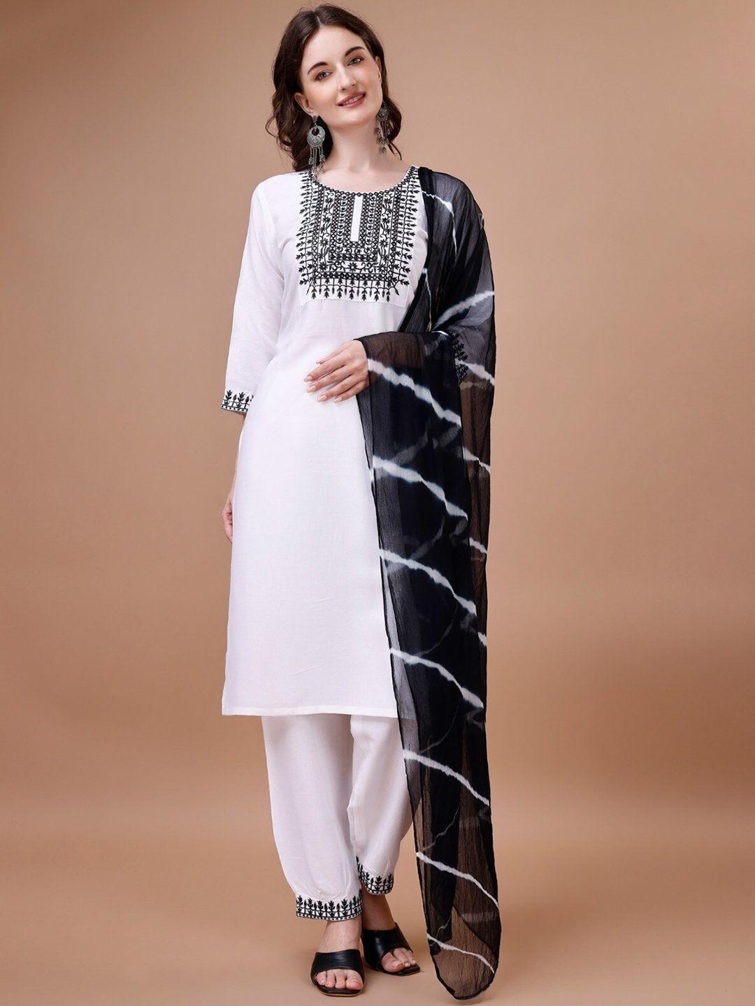 worivoc ethnic motifs embroidered regular straight kurta & trousers with dupatta