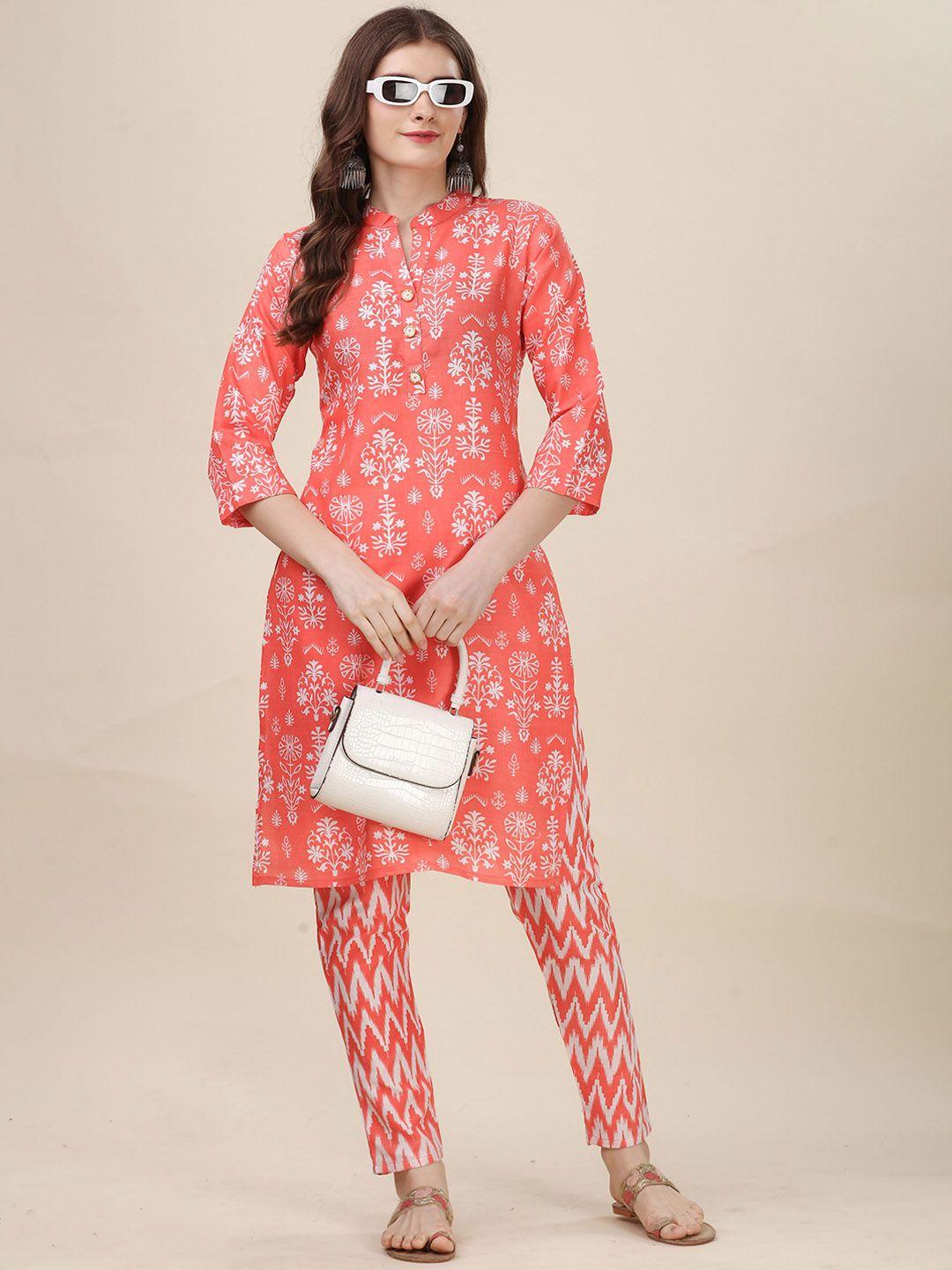 worivoc floral printed mandarin collar kurta with trousers