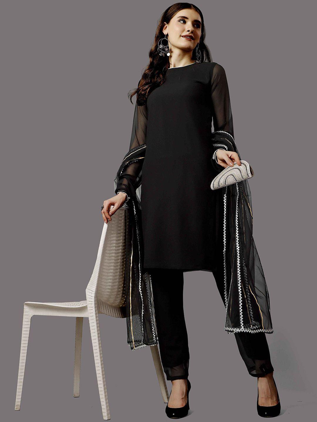 worivoc women black regular kurta with trousers & with dupatta