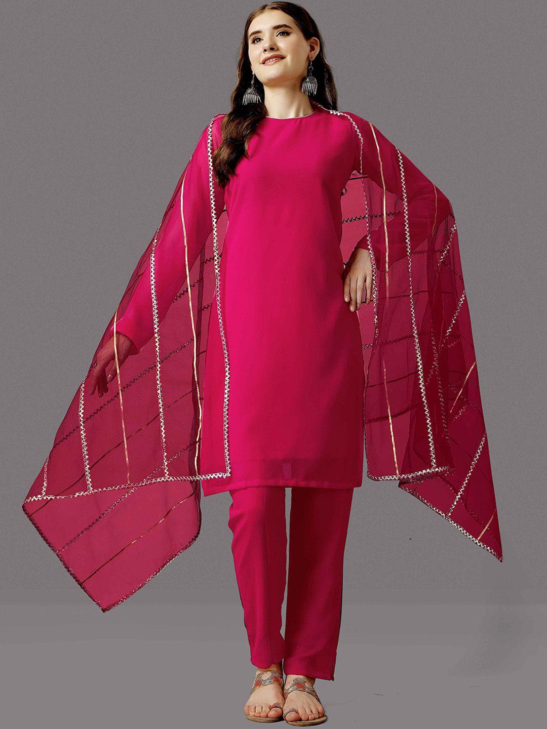 worivoc women pink regular kurta with trousers & with dupatta