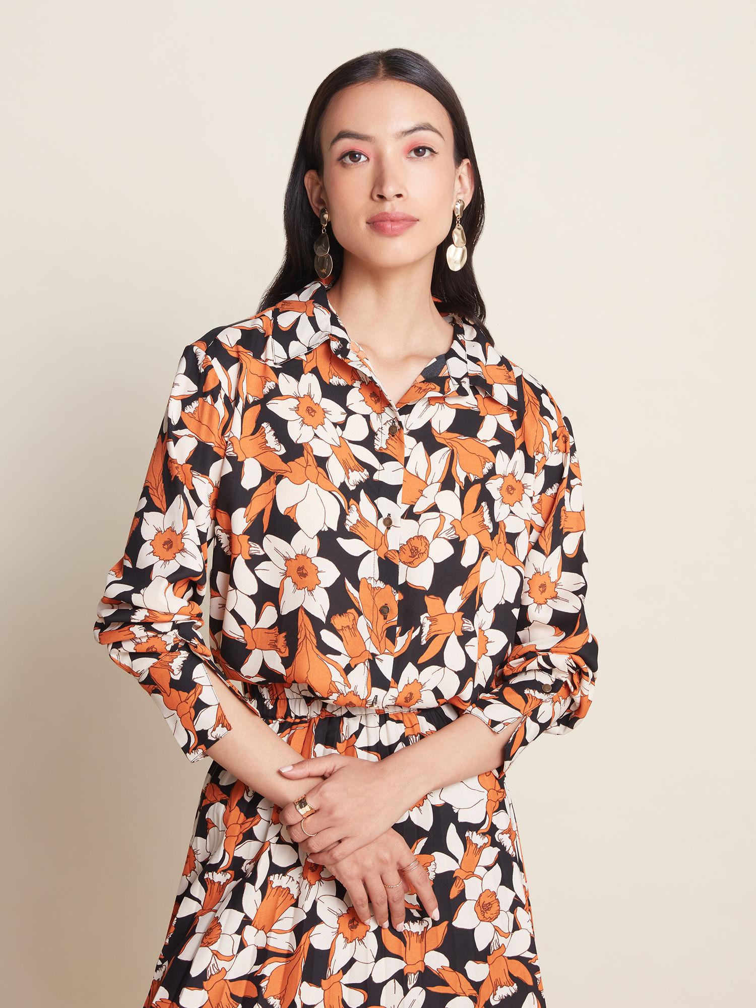 work black and rust floral printed shirt