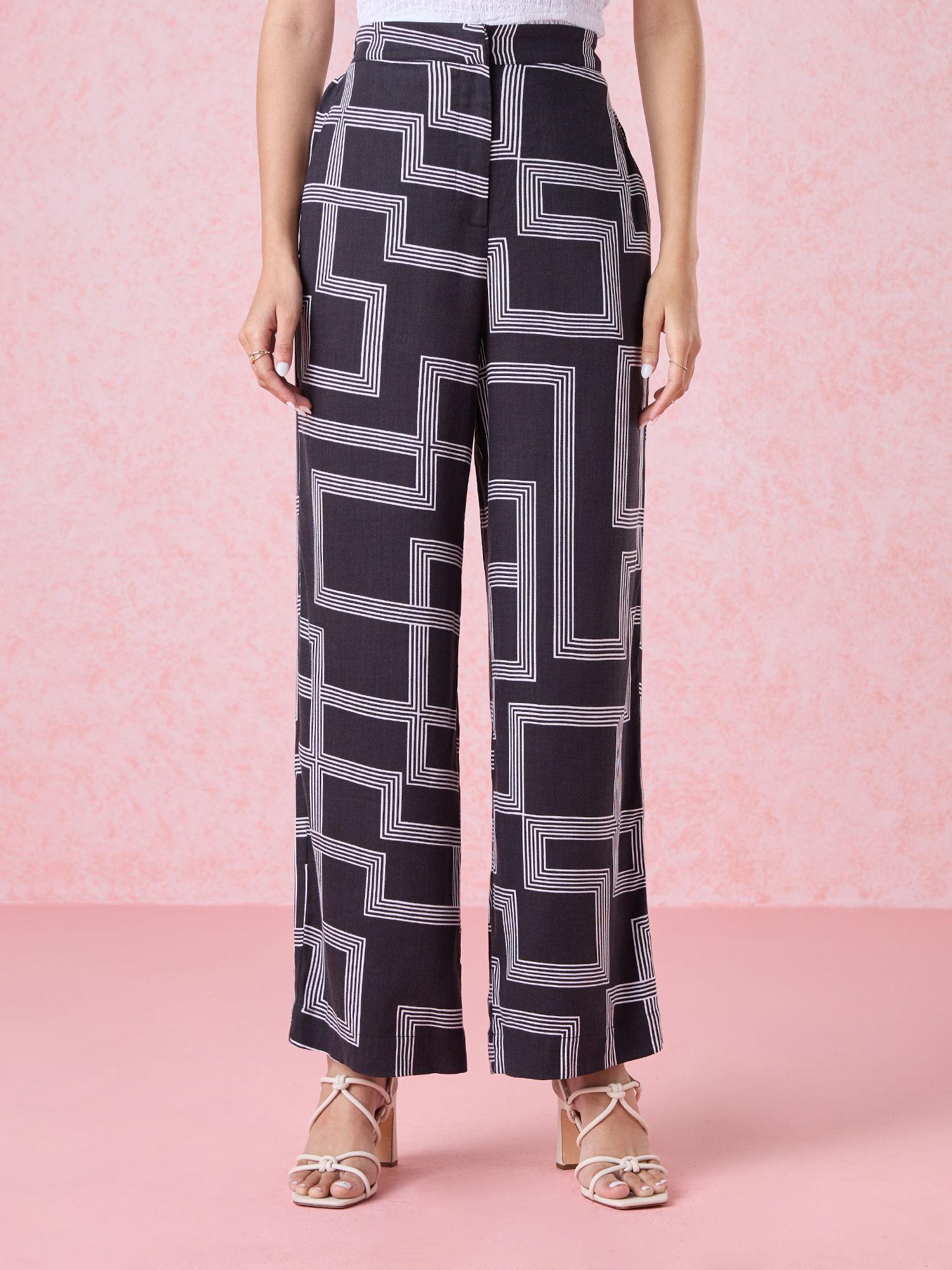 work black and white geometric print pants