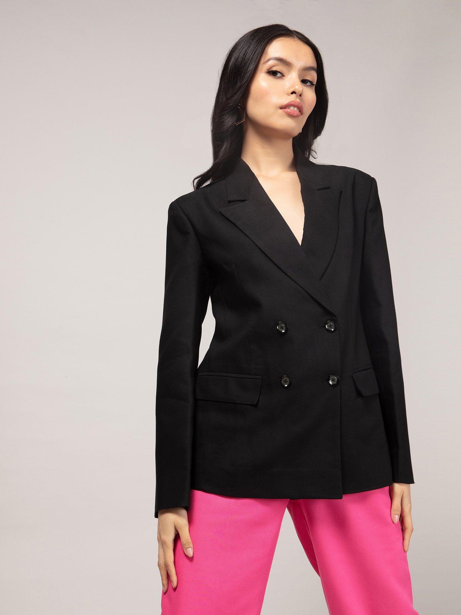 work black solid double breasted blazer