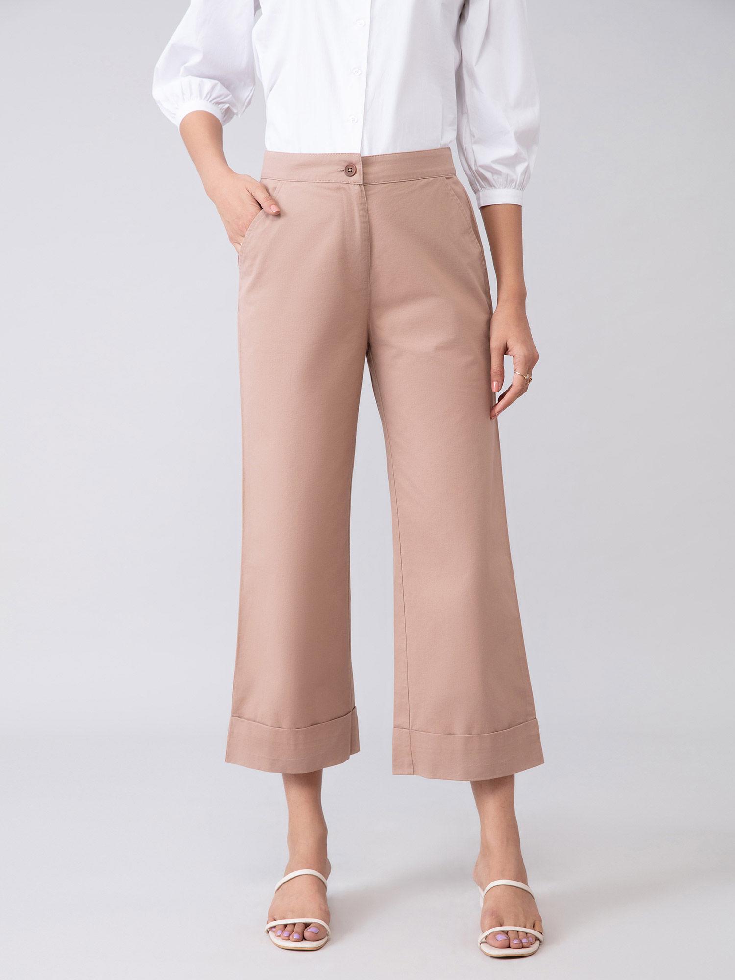 work brown solid cropped pants