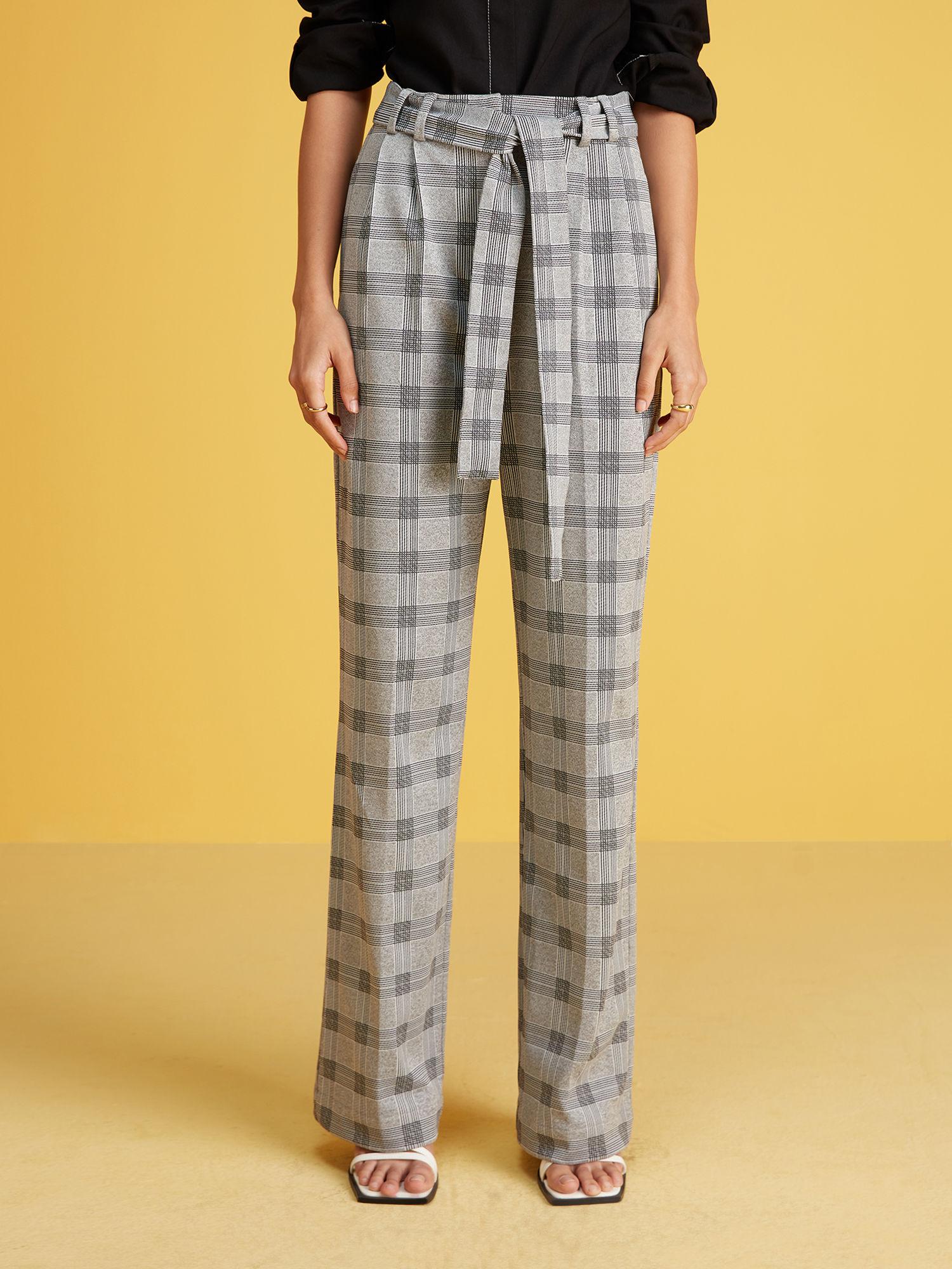 work grey jacquard checked wide leg pants (set of 2)