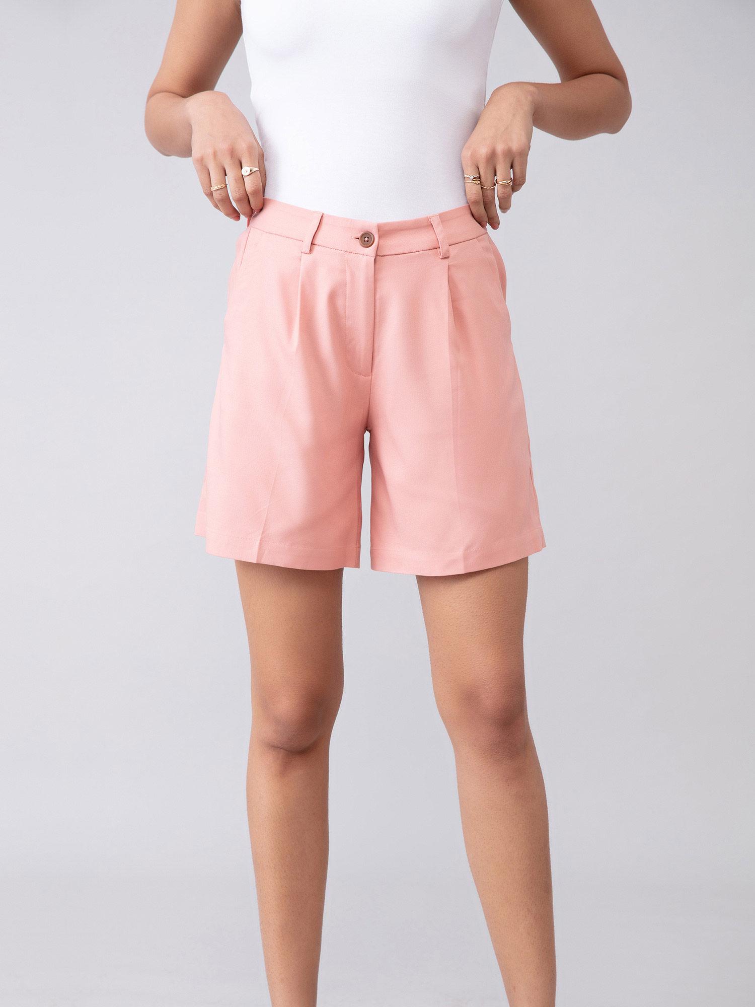 work pink solid straight shorts