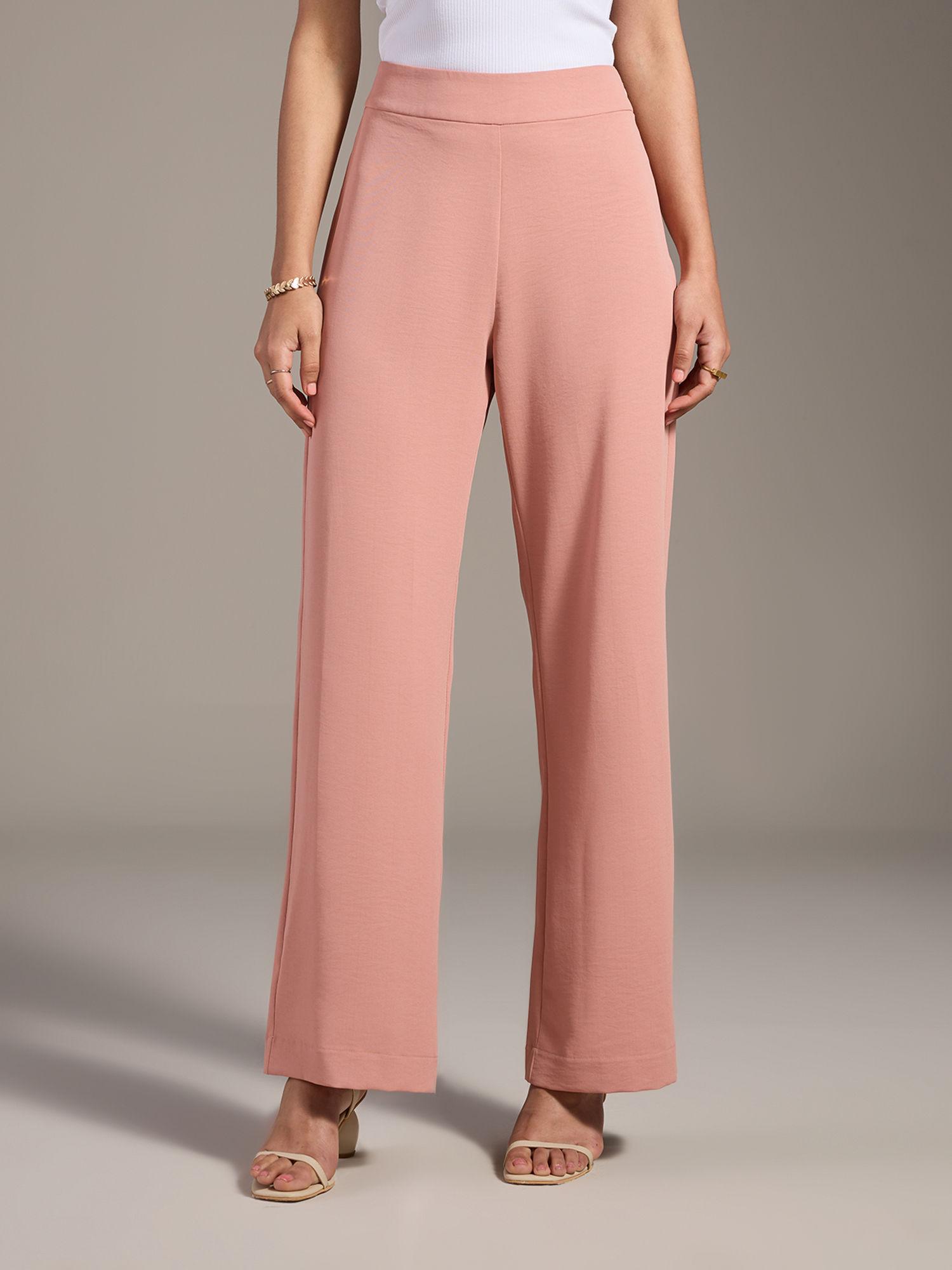 work salmon pink wide leg high waist trousers