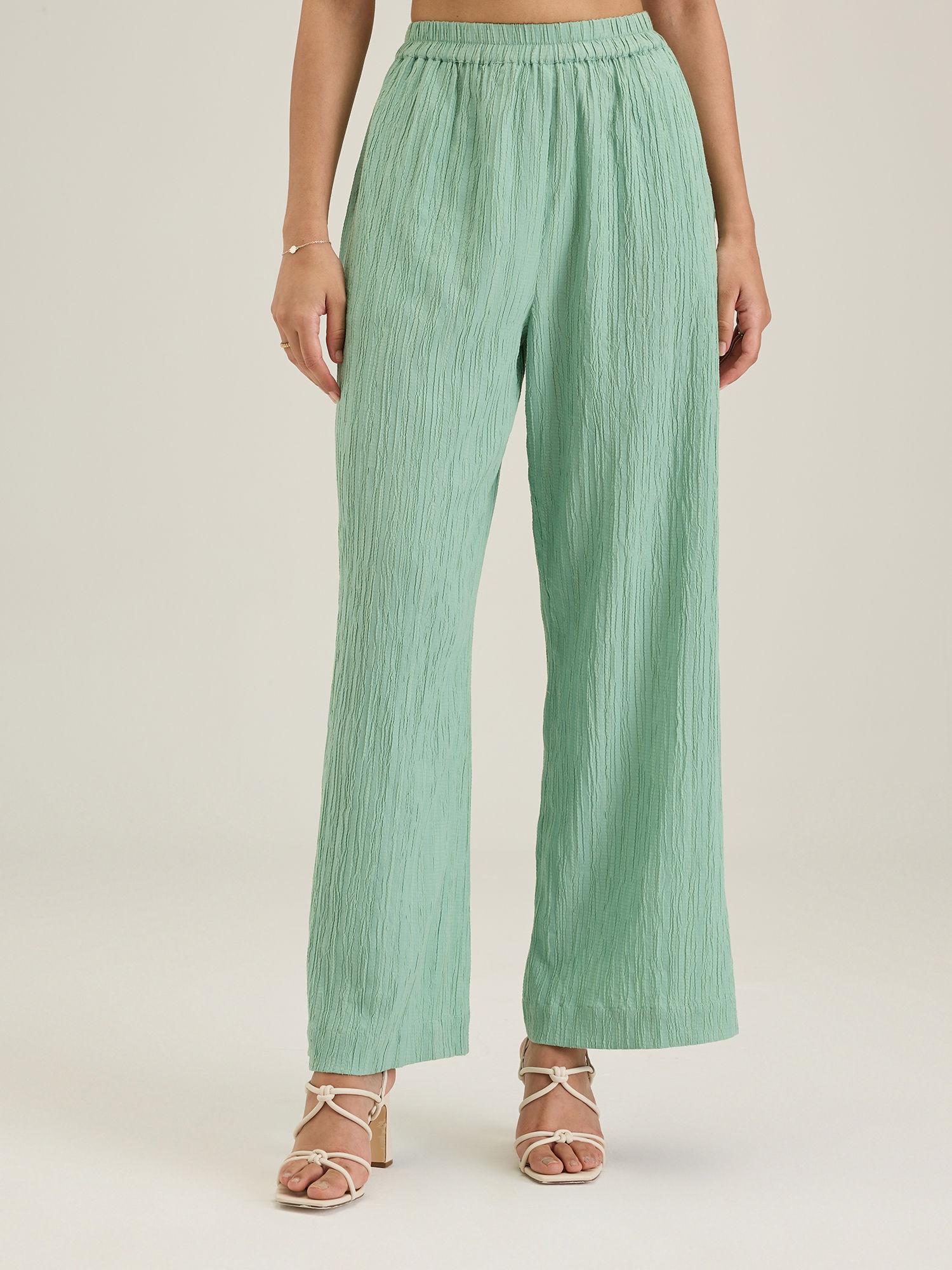 work sea green solid straight fit pants