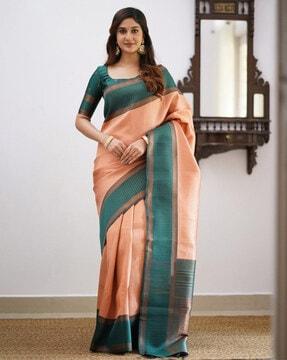 woven banarasi saree with zari accent