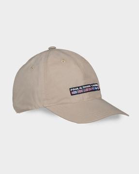 woven baseball cap with brand applique