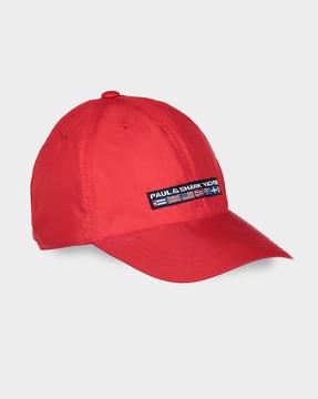 woven baseball cap with brand applique