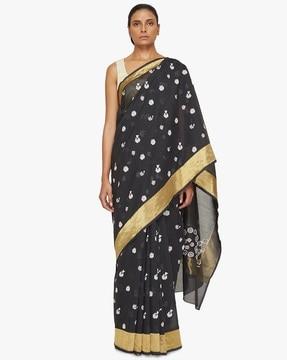 woven chanderi silk traditional saree with contrast border