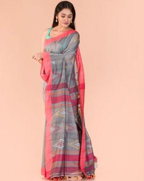 woven cotton saree with contrast border