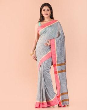 woven handloom saree with contrast border