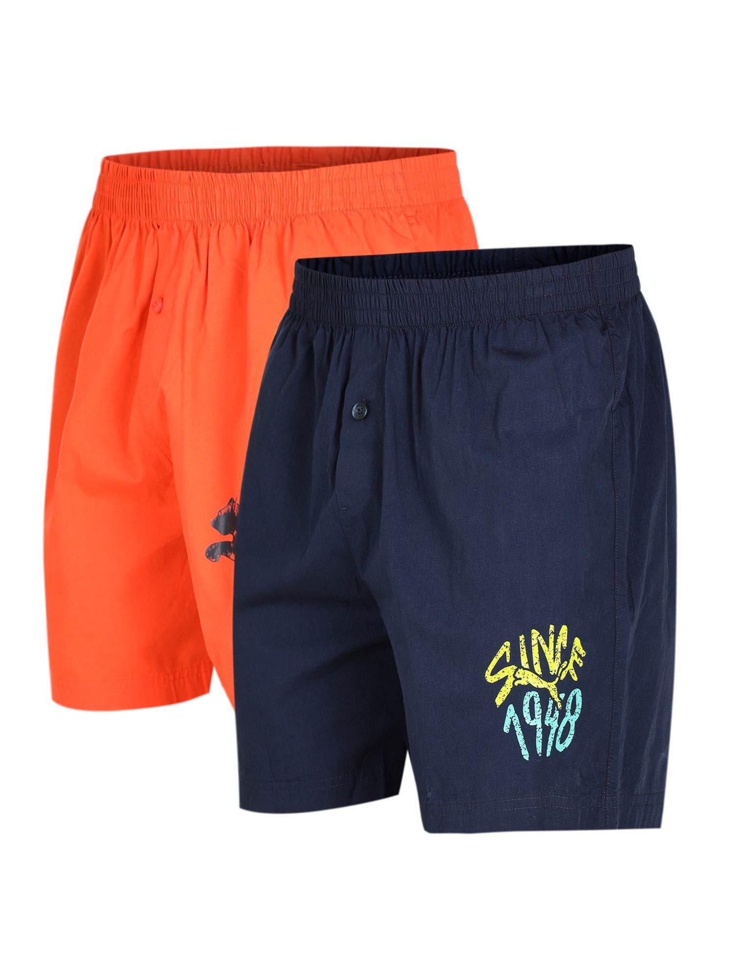 woven mens orange & navy blue boxers (pack of 2)