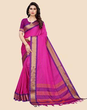woven saree with contrast border