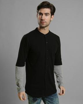 woven shirt with colourblock sleeves