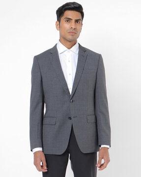 woven slim fit single-breasted blazer with notched lapel