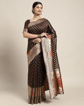 woven banarasi cotton silk saree with zari border