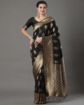 woven banarasi floral saree with contrast border