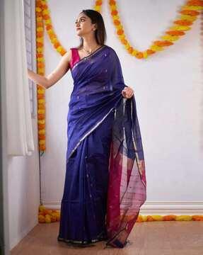 woven banarasi saree with contrast border saree