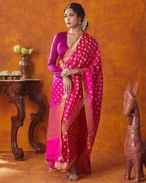 woven banarasi saree with contrast border