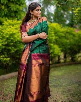 woven banarasi saree with contrast border