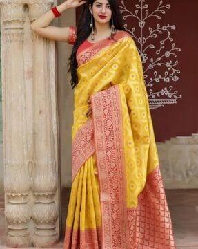 woven banarasi saree with contrast border