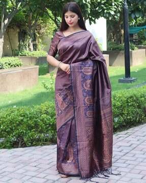 woven banarasi saree with contrast border