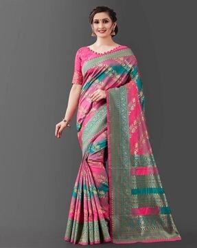 woven banarasi saree with contrast border