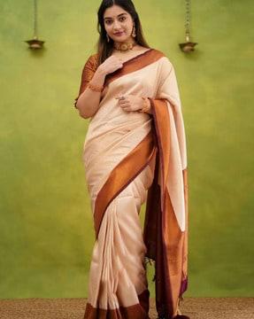 woven banarasi saree with contrast border