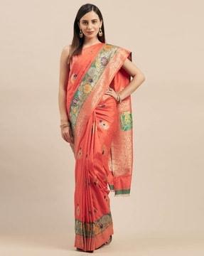 woven banarasi saree with contrast border