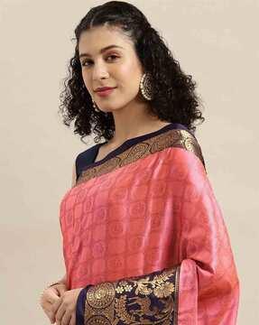 woven banarasi saree with tassels