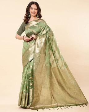 woven banarasi saree with tassels