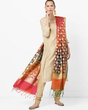 woven banarasi silk dupatta with fringes