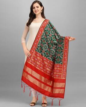 woven banarasi silk dupatta with tassels