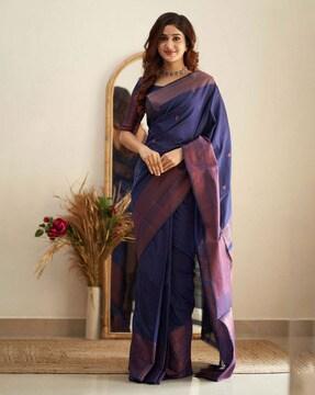 woven banarasi silk saree with contrast border