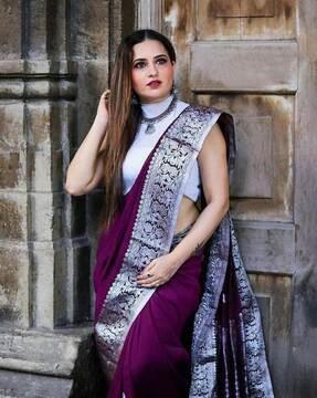 woven banarasi silk saree with contrast border