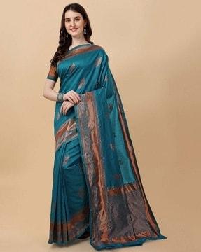 woven banarasi silk saree with contrast border