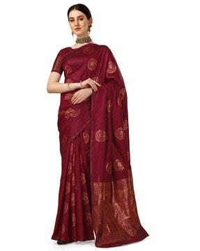 woven banarasi silk saree with unstitched blouse