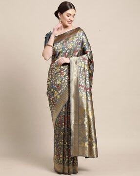 woven banarasi silk saree with zari accent