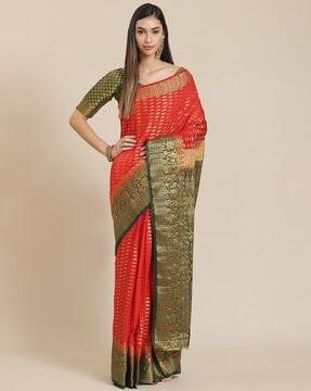 woven banarasi silk saree with zari accent