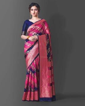 woven banarasi soft silk saree with zari accent