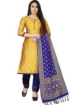 woven banarasi unstitched dress material with dupatta