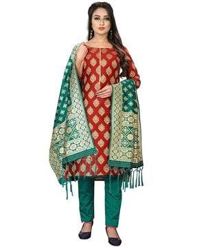 woven banarasi unstitched dress material with dupatta
