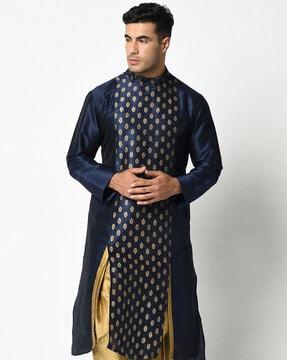 woven band-collar long kurta