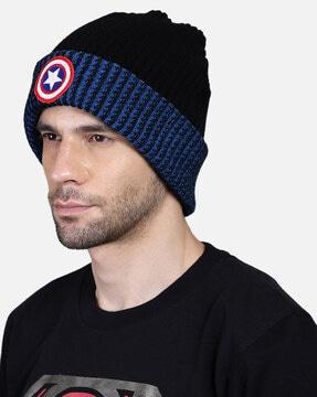 woven beanie  with applique